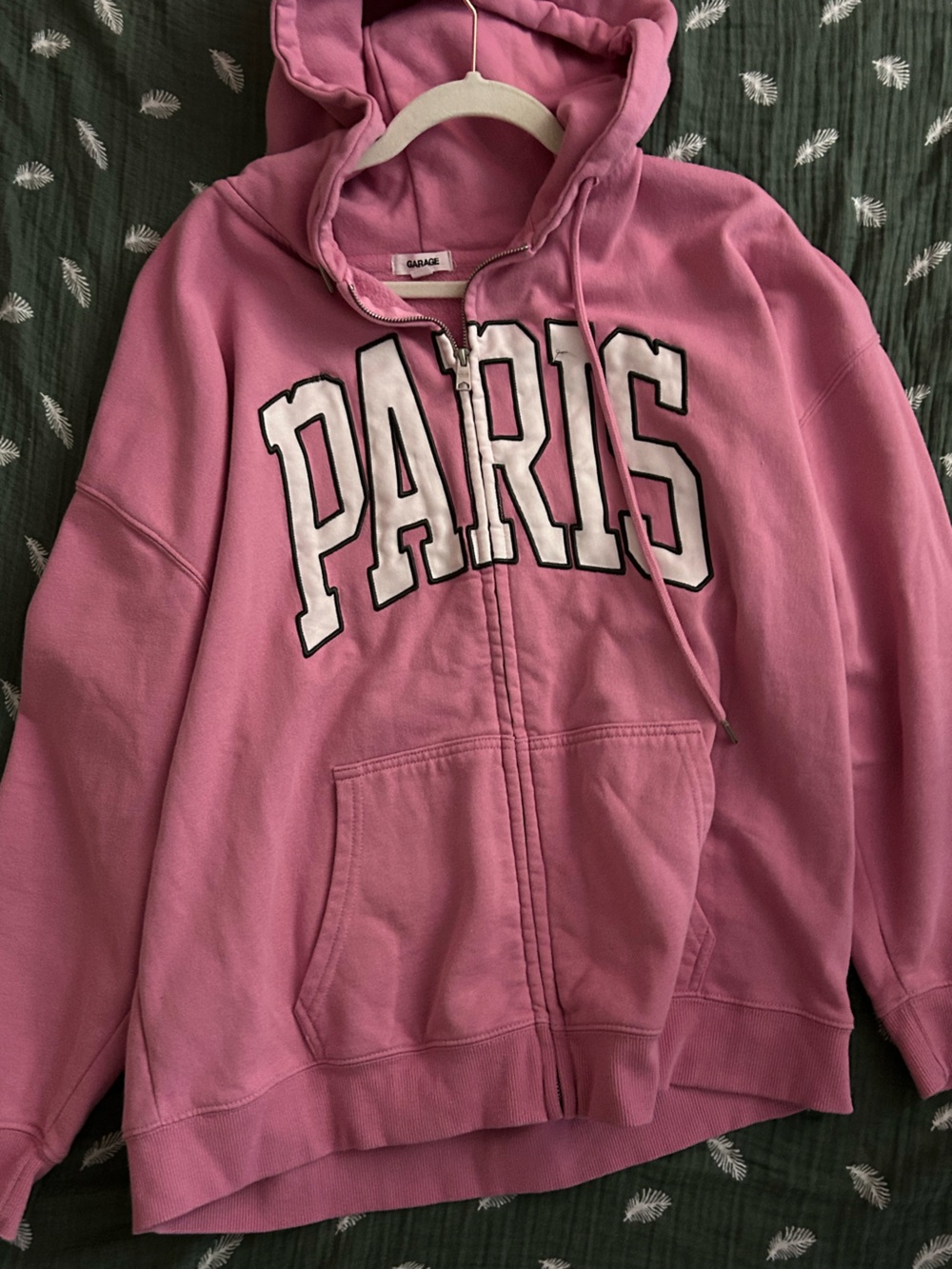 Garage Pink Zip-Up Hoodie with PARIS Applique